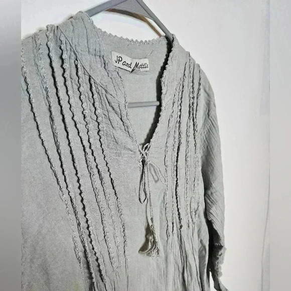 JP & Maddie Boho Flutter 3/4 Sleeve Cotton Ruffle Gray V-Neck Womens Small Tunic - Picture 3 of 6